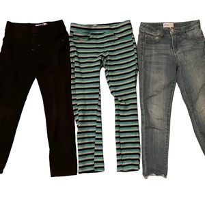 Three pair of pants. Two pair of Lee’s stretch pants with faux pockets & zipper
